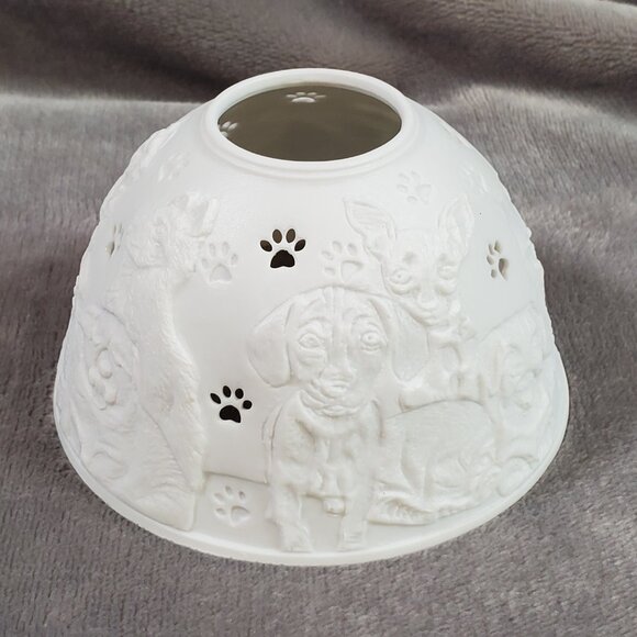 Hellman Versand Starlight Porcelain Lithopane Tea Light Fairy Dome DOGS #447 NEW - Picture 5 of 7